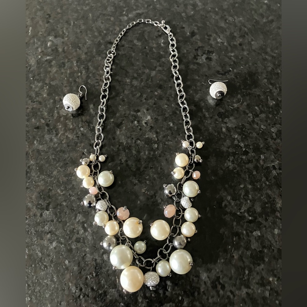 Beaded and Pearl (Faux) Necklace Set with Matching Earrings